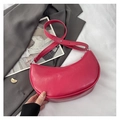 Fashionable magenta crescent shoulder bag in glossy patent leather finish - Rose Red