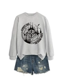 Detailed view of women's gray sweatshirt with Always Take The Scenic Route graphic print - Grey (Black Print)