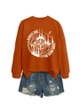 Rust orange outdoor graphic sweatshirt paired with distressed blue denim shorts - Burnt Orange (White Print)
