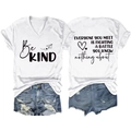Detailed back view of white V-neck T-shirt featuring inspirational quote and heart print - S / White