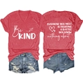 Red V-neck T-shirt detail showing inspirational quotes Be Kind and Everyone you meet text - S / Red