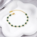 18K gold plated stainless steel bracelet with 6mm shimmering green glitter round beads - Gold Green