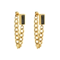 Elegant gold chain earrings with rectangular black gemstone in stainless steel - Black Zirconia Chain Stud Earrings (FE123)