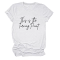 Close-up of white T-shirt featuring 'This is the Turning Point' text and rolled cuffs - White (Black Font)