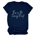 Detail of rolled cuff and white printed text on navy blue cotton round neck t-shirt - Navy Blue (White Font)