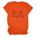 Detail of orange cotton T-shirt with This is the Turning Point print and rolled sleeves - Orange (Black Font)
