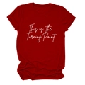 Close-up of the red crew neck T-shirt featuring This is the Turning Point print - Red (White Font)