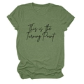 Close-up of grass green crewneck T-shirt with 'This is the Turning Point' black text print - Olive Green (Black Font)