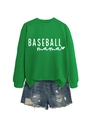 Sweat-shirt Baseball Mama vert vif et short en jean bleu délavé avec déchirures - S / Vert Herbe (Police Blanche)