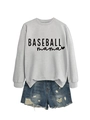 Detail of grey Baseball Mama sweatshirt paired with distressed blue denim shorts - Grey (Black Font)