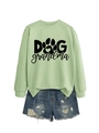 Nahaufnahme hellgrünes Dog Grandma Sweatshirt mit gerippten Bündchen und Rundhals - S / Olivgrün