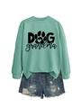 Flat lay of Dog Grandma mint green sweatshirt with blue ripped denim shorts and heart paw print - Light Green