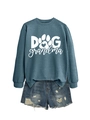 Flat lay view of a dark blue sweatshirt featuring white Dog Grandma print and paw icon - Blue (White Font)