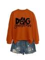 Orange long sleeve sweatshirt with black Dog Grandma text print and denim shorts set - Burnt Orange (Black Font)