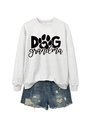 Flat lay of Dog Grandma sweatshirt paired with distressed denim shorts on white background - Off-White