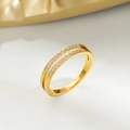 Vintage gold plated stainless steel ring with double rows of 22 sparkling cubic zirconia - Number 5 / Gold