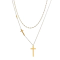 Double-layer 18K gold plated stainless steel necklace with three cross pendants - Gold Style (N9847)