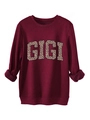 Détail du sweat bordeaux montrant les poignets côtelés et le logo GIGI imprimé léopard - S / Bordeaux