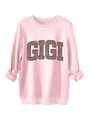Pink sweatshirt featuring ribbed cuffs and GIGI leopard print letters on soft fabric - Pink