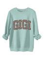 Detail of mint green sweatshirt with leopard print GIGI lettering and ribbed cuffs - Light Green