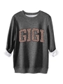 Detail of grey sweatshirt with GIGI leopard print and warm white fleece lining - Dark Gray