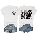 Front and back view of white cotton T-shirt featuring DOIN' MY BEST slogan and graphic print - S / White