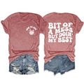 Flat lay of heather red t-shirt with back text and distressed denim shorts set - S / Rose Gold