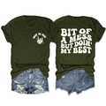 Detailed back and front view of olive green graphic t-shirt and ripped denim shorts - S / Army Green