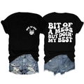Detailed flat lay of black crew neck T-shirt with white graphic slogan and denim shorts - S / Black