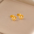 Boucles d'oreilles marguerites en titane doré avec perle blanche sur soie - Style Marguerite Perle - Or