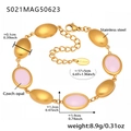 Detail of 18K gold stainless steel bracelet showing pink opal stone size measurements - Gold Pink Opal Style (S021)