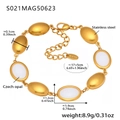 Detail view of gold stainless steel anklet with white Czech opal and sizing information - Gold White Opal Style (S021)
