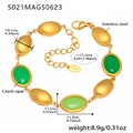 Golden stainless steel anklet featuring Czech opal insets and geometric oval links - Gold Green Opal Style (S021)
