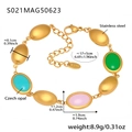 Gold stainless steel anklet with Czech opals and large matte beads on white background - Gold Mixed Color Opal Style (S021)