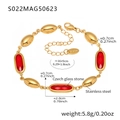 Golden stainless steel bracelet with red oval glass stones and adjustable chain - Gold Red Glass Stone Style (S022)