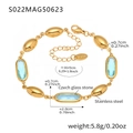 Golden stainless steel anklet with light blue Czech glass stone geometric links - Rectangle Gold Blue Stone (S022)