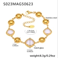 Detail view of a gold plated stainless steel bracelet with square faceted Czech glass stones - Square Gold White Stone (S023)