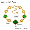 Golden stainless steel anklet featuring emerald green square glass and metallic beads - Gold Green Glass Stone Style (S023)