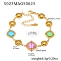 Stainless steel bracelet featuring colorful geometric Czech glass beads in gold finish - Gold Mixed Color Glass Stone Style (S023)