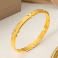 Vintage gold Great Wall pattern bangle with textured grid and X-shaped accents - XX Grid Pattern Style (SZ72) / Gold