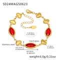 Golden stainless steel chain with heart charms and red marquise crystal glass - Heart Gold Red Stone (S024)