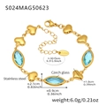 18K gold plated stainless steel heart bracelet with marquise blue Czech glass stones - Gold Blue Glass Stone Style (S024)