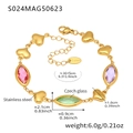 Golden stainless steel anklet with colorful crystal glass hearts and adjustable chain - Gold Mixed Color Glass Stone Style (S024)