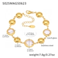 Detail of gold stainless steel anklet showing Czech glass beads and lobster clasp dimensions - Gold White Glass Stone Style (S025)