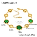 18K gold plated stainless steel bracelet with green geometric crystal glass stones - Gold Green Glass Stone Style (S025)