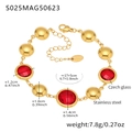 Golden stainless steel anklet with faceted red Czech glass beads and lobster clasp - Gold Red Glass Stone Style (S025)
