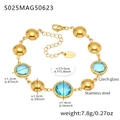 18K gold plated stainless steel anklet featuring light blue Czech glass beads - Gold Blue Glass Stone Style (S025)