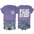 Detail view of the front and back of the purple short sleeve t-shirt with slogan prints - S / Purple