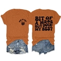 Flat lay of caramel T-shirt with 'DOIN' MY BEST' print and distressed denim shorts - S / Burnt Orange