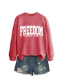 Detail of red Freedom Charlie Kirk sweatshirt with vintage denim shorts on white background - Red Sweatshirt (White Font)
